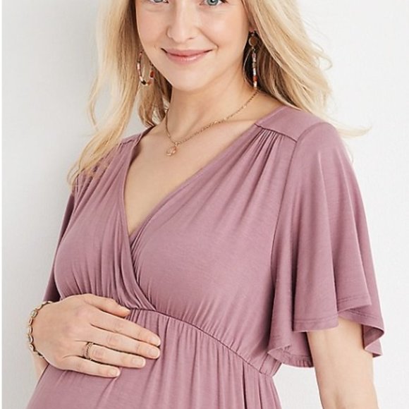 Flutter Sleeve Babydoll Nursing Friendly Maternity Top Size L - Picture 5 of 7